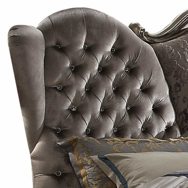 HomeRoots 87" Velvet Antique Platinum Upholstered Bed with Storage, Stylish Design, and Elegant Accents California King 348194