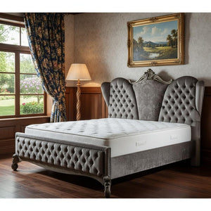 HomeRoots 87" Velvet Antique Platinum Upholstered Bed with Storage, Stylish Design, and Elegant Accents California King 348194