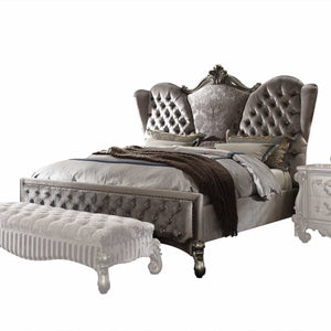 Homeroots King Tufted Gray And Gray And Black Upholstered Velvet Bed With Nailhead Trim  Polyresin And Manufactured Wood 348195