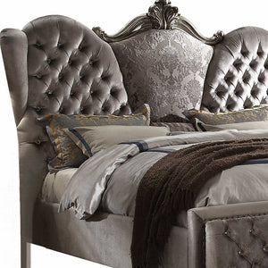 Homeroots Gray Queen Tufted Upholstered Velvet Bed Frame With Nailhead Trim  Polyresin And Manufactured Wood 348196