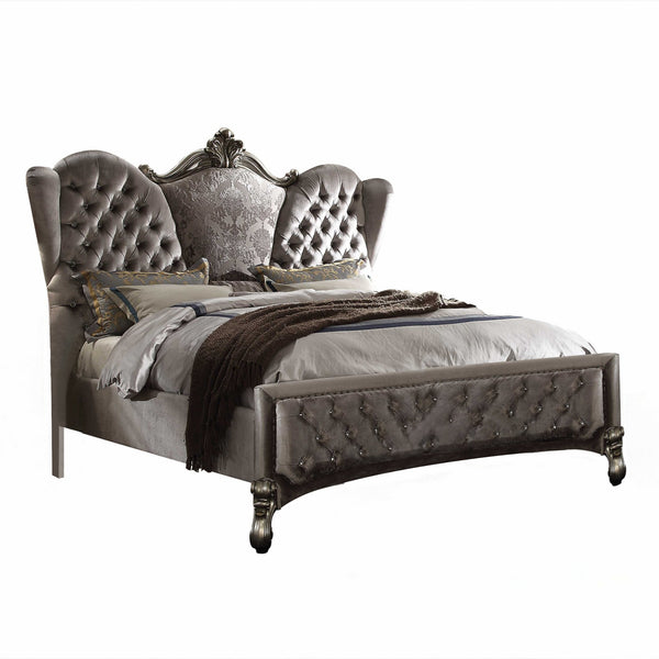 Homeroots Gray Queen Tufted Upholstered Velvet Bed Frame With Nailhead Trim  Polyresin And Manufactured Wood 348196