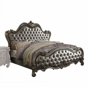 Homeroots 73" X 99" X 72" Silver Pu Antique Platinum Upholstery Poly Resin Queen Bed  Polyresin 348199