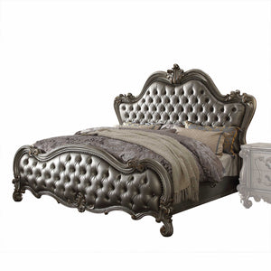 Homeroots 73" X 99" X 72" Silver Pu Antique Platinum Upholstery Poly Resin Queen Bed  Polyresin 348199