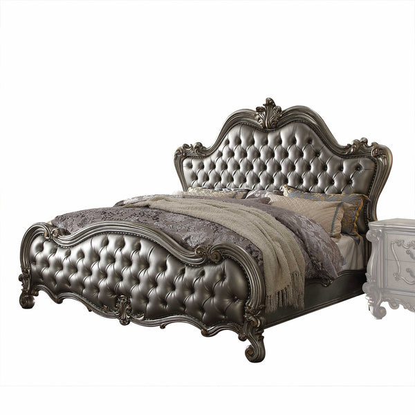 Homeroots 73" X 99" X 72" Silver Pu Antique Platinum Upholstery Poly Resin Queen Bed  Polyresin 348199