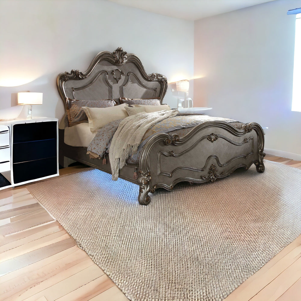 Homeroots Queen Gray Bed  Polyresin And Manufactured Wood 348202