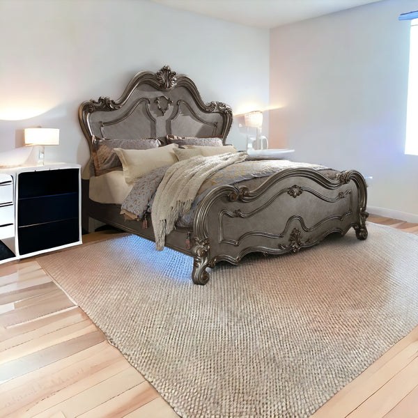 Homeroots Queen Gray Bed  Polyresin And Manufactured Wood 348202