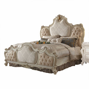 Homeroots King Tufted Beige Upholstered 100% Polyester Bed With Nailhead Trim  Polyresin And Manufactured Wood 348203