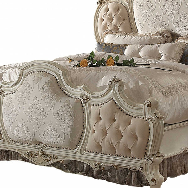 Homeroots King Tufted Beige Upholstered 100% Polyester Bed With Nailhead Trim  Polyresin And Manufactured Wood 348203