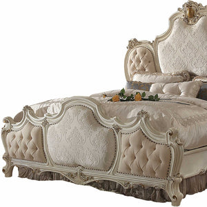 Homeroots King Tufted Beige Upholstered 100% Polyester Bed With Nailhead Trim  Polyresin And Manufactured Wood 348203