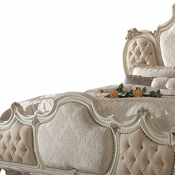 Homeroots 74" X 89" X 78" Fabric Antique Pearl Wood Poly Resin Upholstery Queen Bed  Wood 348205