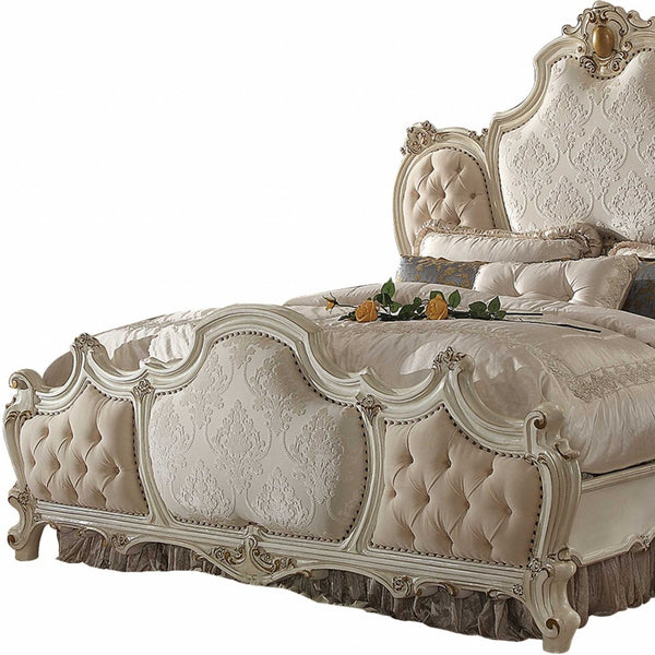 Homeroots 74" X 89" X 78" Fabric Antique Pearl Wood Poly Resin Upholstery Queen Bed  Wood 348205