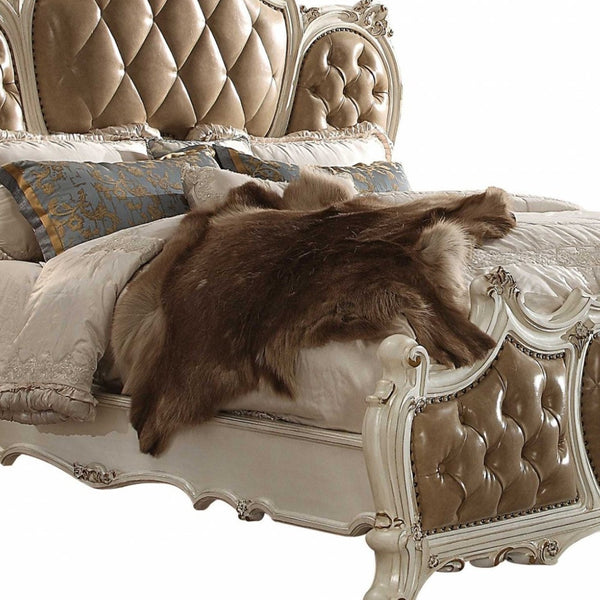 Homeroots Pearl King Tufted Upholstered Faux Leather Bed Frame With Nailhead Trim  Polyresin And Manufactured Wood 348206