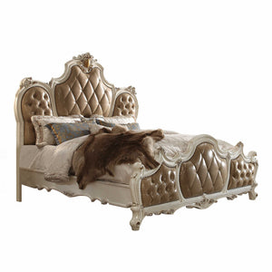 Homeroots Pearl King Tufted Upholstered Faux Leather Bed Frame With Nailhead Trim  Polyresin And Manufactured Wood 348206