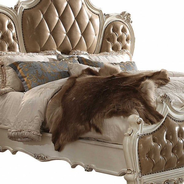 Homeroots Pearl King Tufted Upholstered Faux Leather Bed Frame With Nailhead Trim  Polyresin And Manufactured Wood 348207