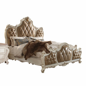 Homeroots Queen Tufted Beige Upholstered Faux Leather Bed With Nailhead Trim  Polyresin And Manufactured Wood 348208