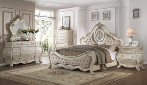 HomeRoots Beige Wood and Linen Bed Frame with Elegant Tufting and Nailhead Trim for Timeless Bedroom Style California King 348209