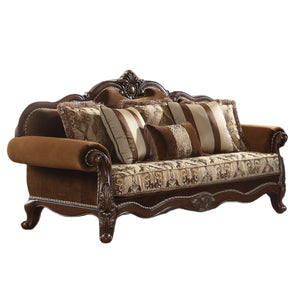 Homeroots 37" Oak Velvet Floral Sofa And Toss Pillows With Espresso Legs   348213