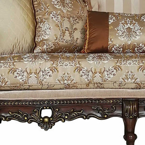 Homeroots 39" Beige Floral Sofa And Toss Pillows With Dark Brown Legs   348217
