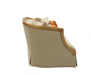 Homeroots 70" Tan And Gold Curved Loveseat And Toss Pillows   348221