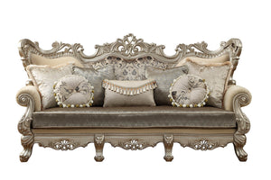 Homeroots 41" Champagne Cotton Blend Curved Floral Sofa And Toss Pillows   348222