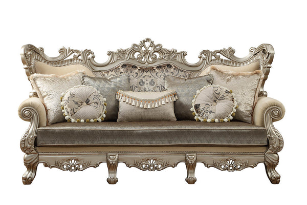 Homeroots 41" Champagne Cotton Blend Curved Floral Sofa And Toss Pillows   348222