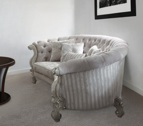 Homeroots 55" Ivory Velvet Curved Floral Sofa And Toss Pillows With Gray Legs Ivory Velvet Bone White  348228