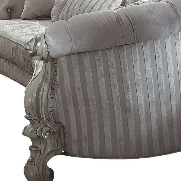 Homeroots 55" Ivory Velvet Curved Floral Sofa And Toss Pillows With Gray Legs Ivory Velvet Bone White  348228