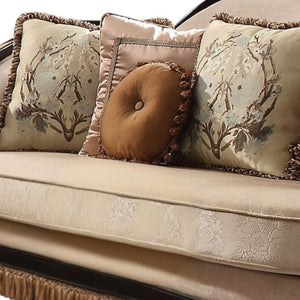 Homeroots 41" Tan Velvet Curved Sofa And Toss Pillows   348229