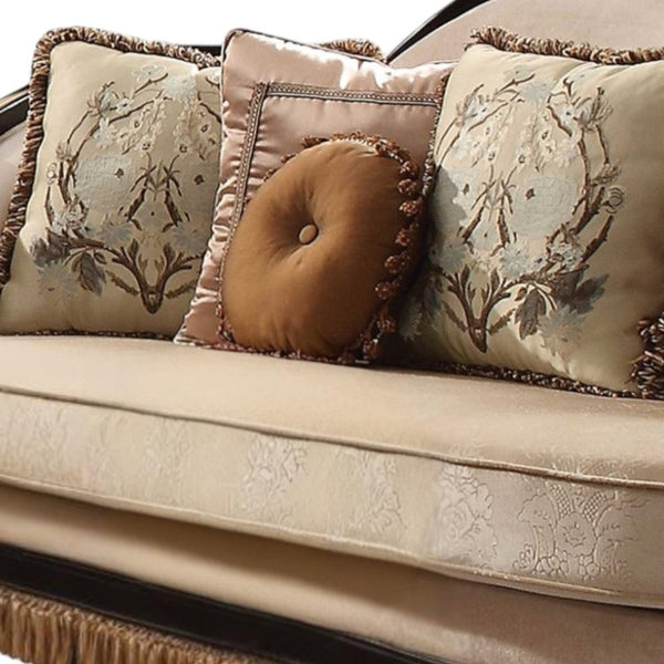 Homeroots 41" Tan Velvet Curved Sofa And Toss Pillows   348229