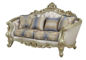 HomeRoots 78" Gold Floral Loveseat with Pillows - Elegant Comfort, Timeless Design for Luxurious Living Spaces 348232