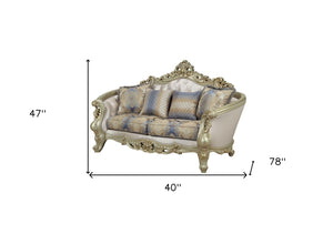 HomeRoots 78" Gold Floral Loveseat with Pillows - Elegant Comfort, Timeless Design for Luxurious Living Spaces 348232