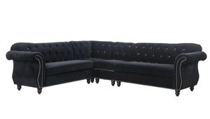Homeroots 101" X 124" X 37" Black Velvet Upholstery Wood Leg Sectional Sofa   348233