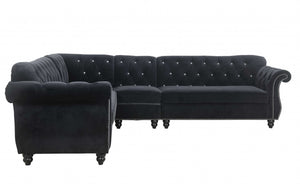 Homeroots 101" X 124" X 37" Black Velvet Upholstery Wood Leg Sectional Sofa   348233