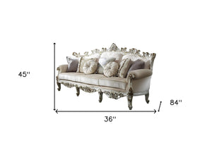 Homeroots 36" Pearl Polyester Blend Curved Floral Sofa And Toss Pillows   348234