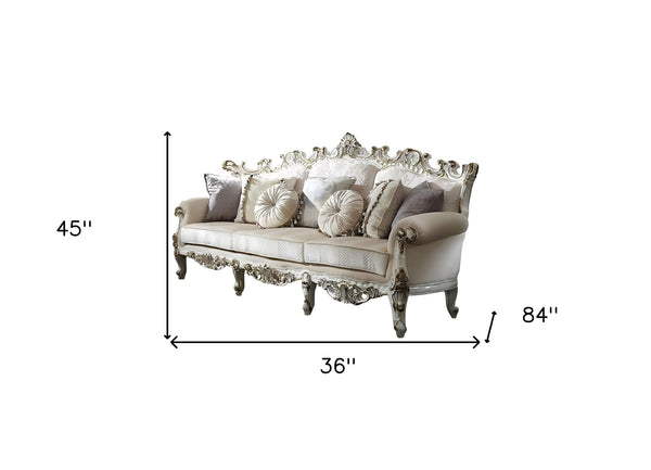 Homeroots 36" Pearl Polyester Blend Curved Floral Sofa And Toss Pillows   348234