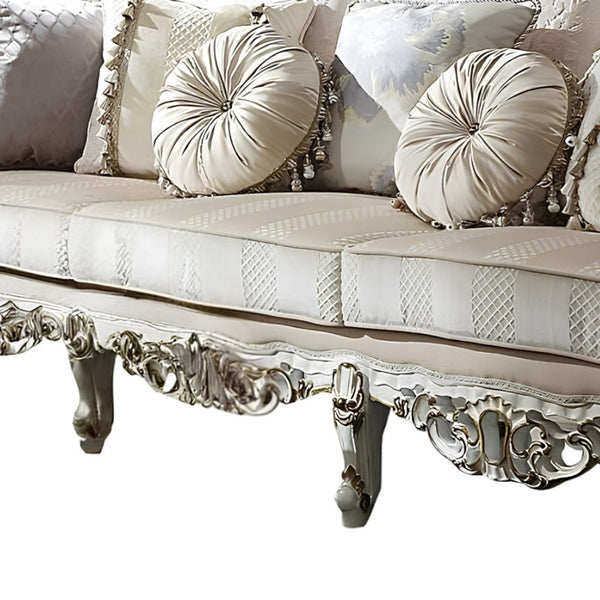 Homeroots 36" Pearl Polyester Blend Curved Floral Sofa And Toss Pillows   348234