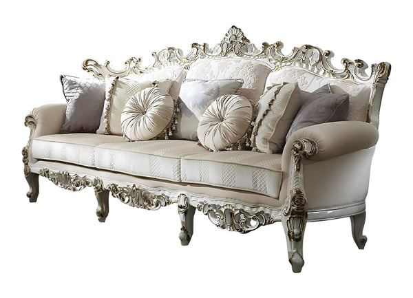 Homeroots 36" Pearl Polyester Blend Curved Floral Sofa And Toss Pillows   348234