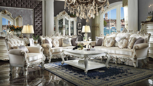 HomeRoots 61" Elegant Ivory and Silver Damask Chesterfield Loveseat - Stylish Comfort for Any Space 348235