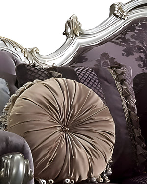 Homeroots 52" Dark Purple Velvet Curved Striped Sofa And Toss Pillows With Platinum Legs   348236