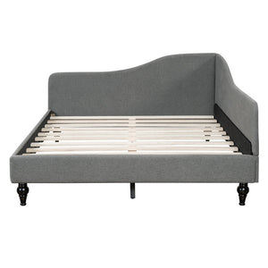 English Elm Full Size L-shaped Linen Upholstered Daybed with Solid Wood Legs for Corner Lounging Gray SF100146AAE-1