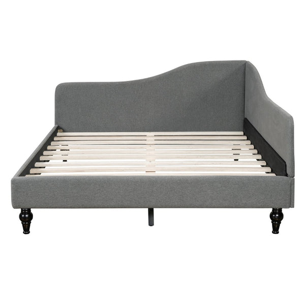 English Elm Full Size L-shaped Linen Upholstered Daybed with Solid Wood Legs for Corner Lounging Gray SF100146AAE-1