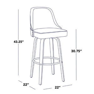 English Elm 30" Swivel Barstools Set of 2 Walnut Bentwood Faux Leather Chrome Nailhead Bar Height B202S01945