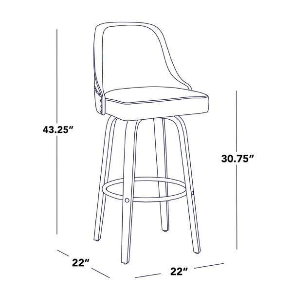 English Elm 30" Swivel Barstools Set of 2 Walnut Bentwood Faux Leather Chrome Nailhead Bar Height B202S01945