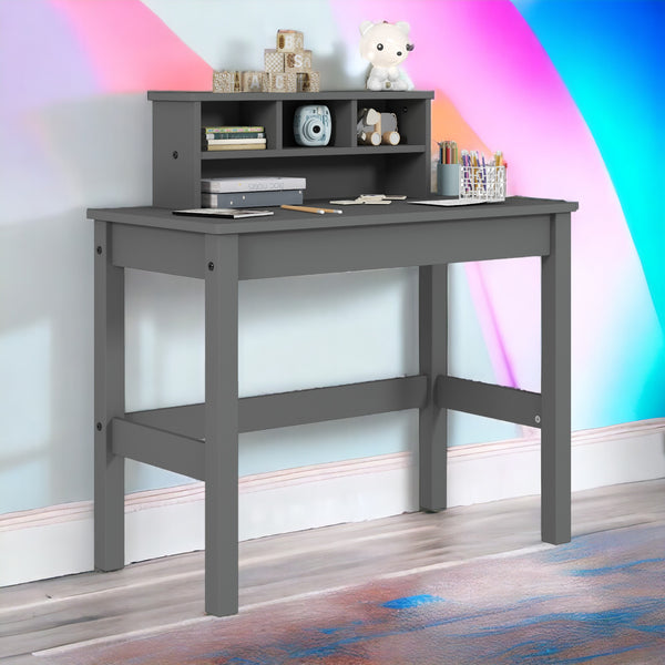English Elm Grey Writing Desk with Hutch – Spacious 35" Wide Workstation with Cable Management, Shelves & Storage Organized Elegance for Home Office and Study Spaces B062P209417