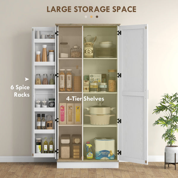 English Elm Homcom 70" Tall Kitchen Pantry Cabinet - Modern Cream White Storage With Adjustable Shelves & Spice Racks W2225P249926