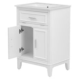 English Elm 24" Bathroom Vanity With Sink, Bathroom Vanity Cabinet With One Flip Drawer and Doors, Solid Wood and Mdf, White