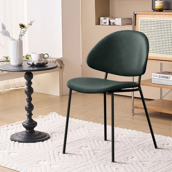 English Elm Set of 4 Upholstered PU Leather Dining Chairs with Curved Backrest and Slim Metal Legs for Stylish Homes Green W3010P291315