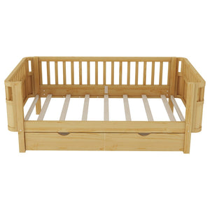 English Elm Twin Kids Platform Bed Teddy Fabric Upholstered with Bunny Cushions and Safety Rails W2593P395956