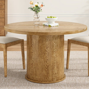 English Elm 43" Round Wood Dining Table with Geometric Metal Base Seats 4 Space Saving Modern Walnut T3623P433908
