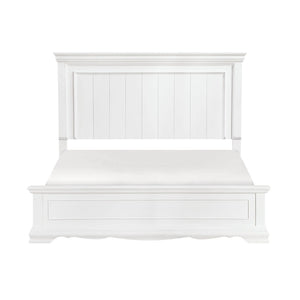 English Elm White Solid Wood Eastern King Bed with Raised Panel Headboard for Classic Bedrooms B011S02482